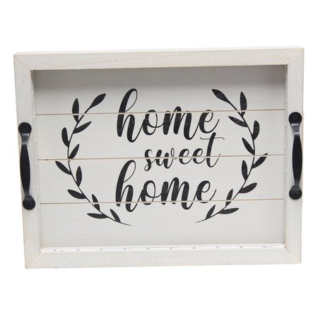 ELEGANT DESIGNS LED Light Up Wooden Serving Tray with Black Handles and Home Sweet Home in Black Script Gray Wash HG2032-GHH